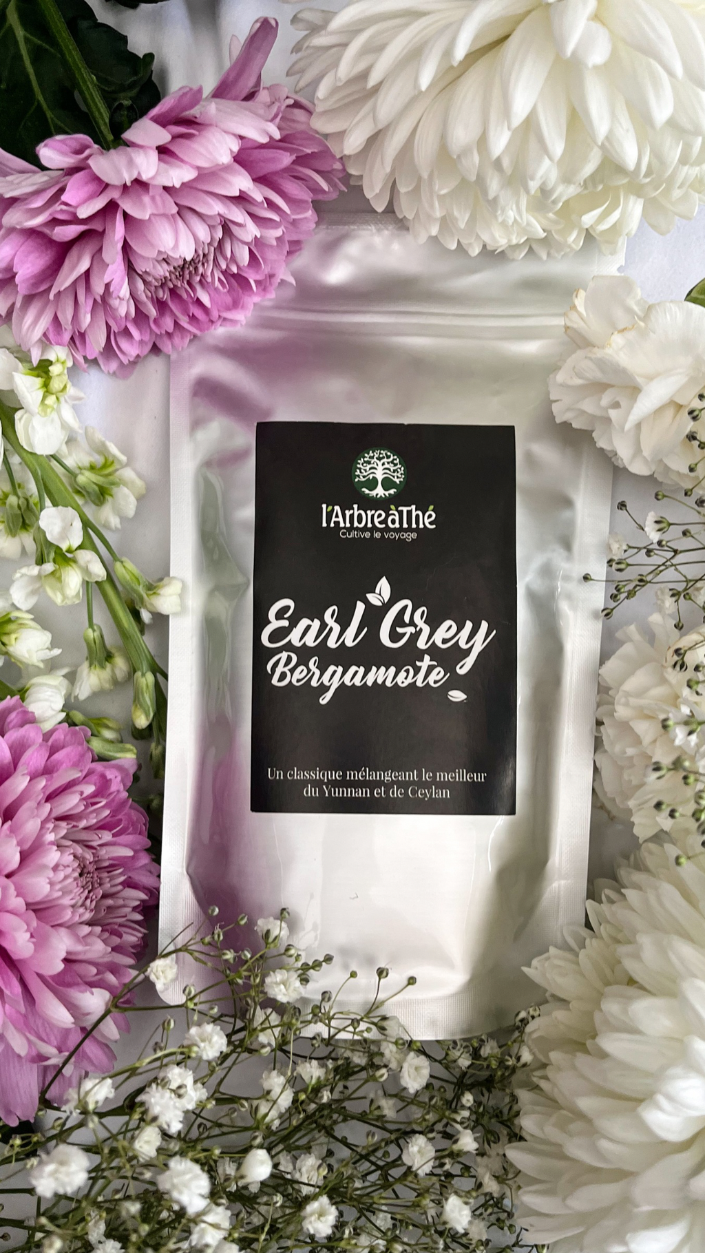 Sachet de the noir Earl Grey Bergamote en vrac L’Arbre a the. Un thé noir parfait pour le petit déjeuner.